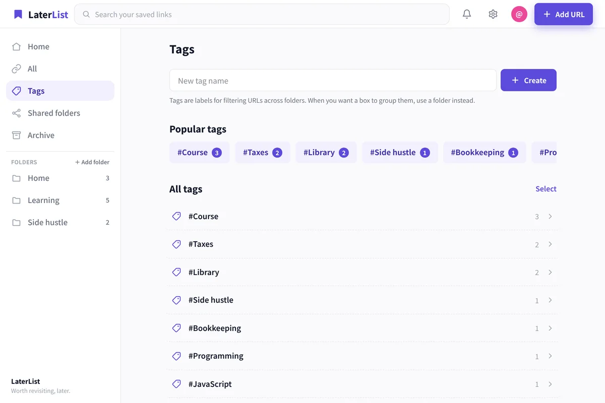 Sort with folders and tags